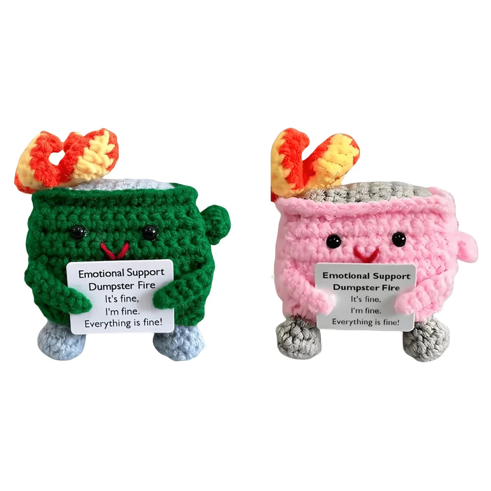 Cute Emotional Support Crochet Dumpster Fire Home Room Decor Funny Dumpster Handmade Knitting Doll Toy Ornament Christmas Gift