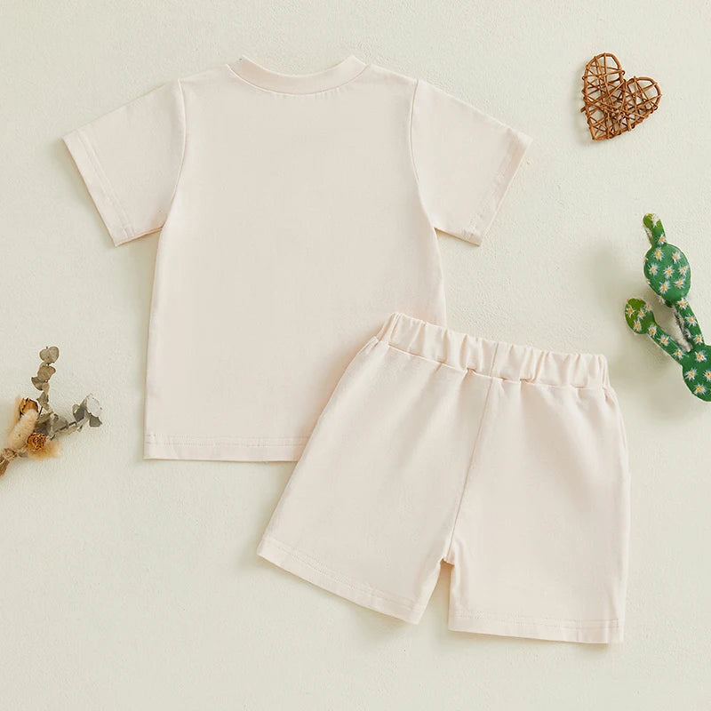 Girls Shorts Set Short Sleeve Crew Neck T-shirt with Shorts
