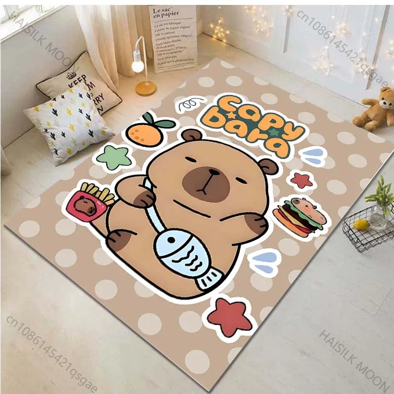 Cartoon Capybara Pattern Carpet for Living Room Bedroom Bedside Bathroom Floor Mat Non-slip Mat Game Room Mats Can Be Washing