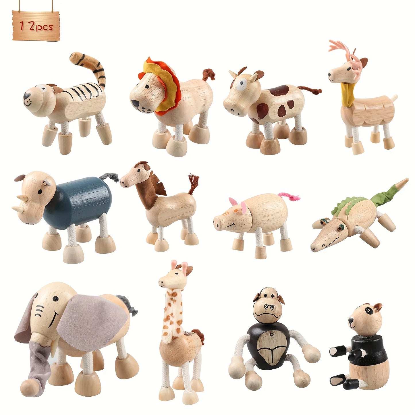 Wooden toy simulation wild animal toy 12pcs/set wooden model handmade ornament