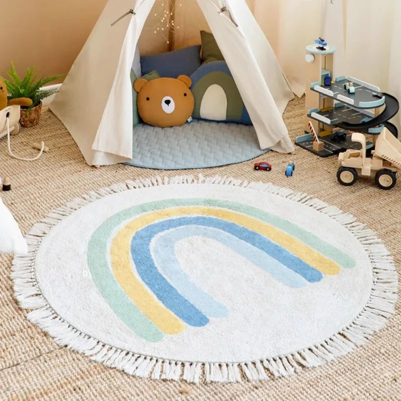 Baby Play Mat Nursery Carpet Bedroom Round Rug Cute Bedside Rugs Tassel Carpets Children Room Decor Floor Mats Ковер שָׁטִיחַ