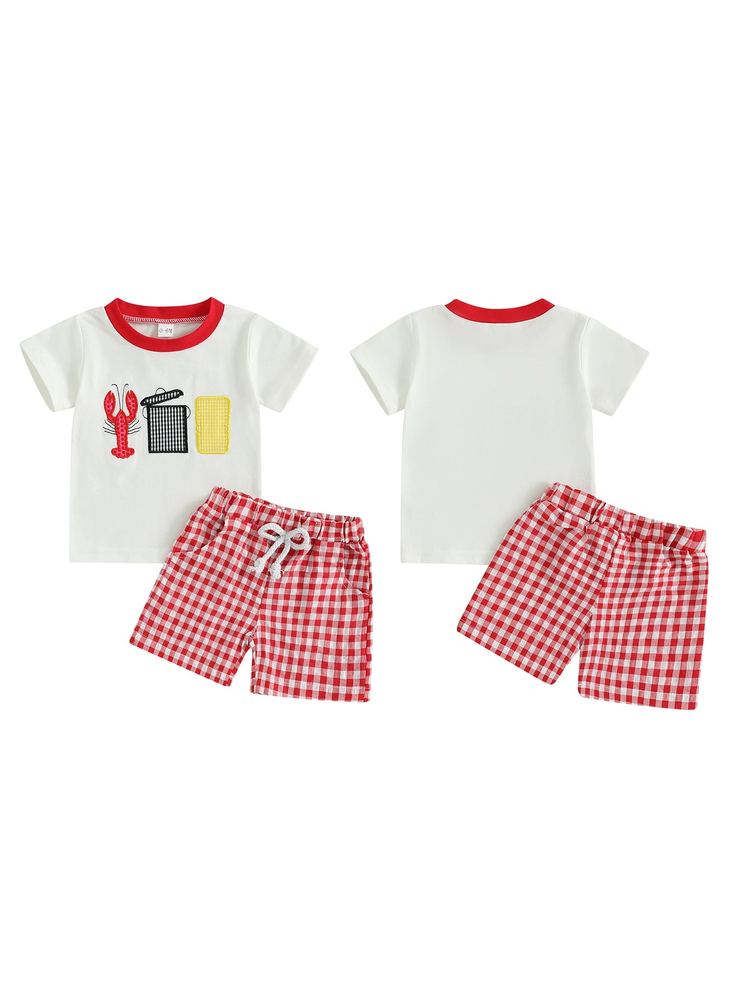 Adorable Infant Boy Beachwear Set with Cute Crab Applique Tee and Checkered Shorts for Sunny Days Outfits