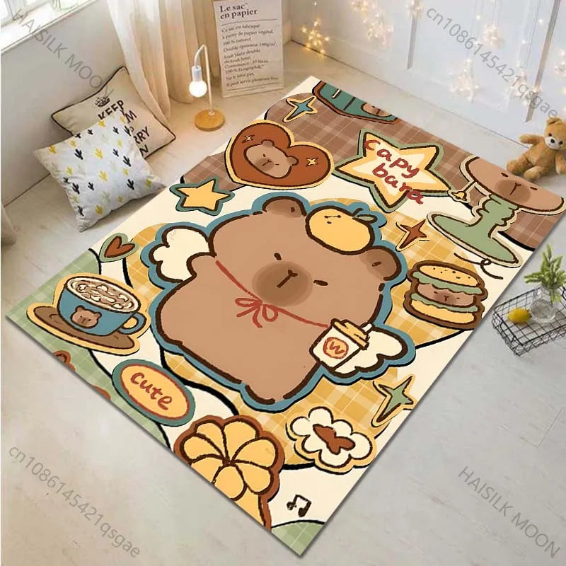 Cartoon Capybara Pattern Carpet for Living Room Bedroom Bedside Bathroom Floor Mat Non-slip Mat Game Room Mats Can Be Washing