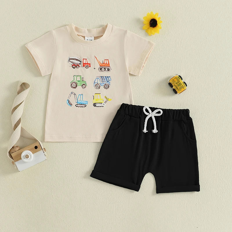 Boys Summer Outfits Dinosaur Print Short Sleeve T-Shirts Elastic Waist Shorts 2Pcs Clothes Set for Toddlers