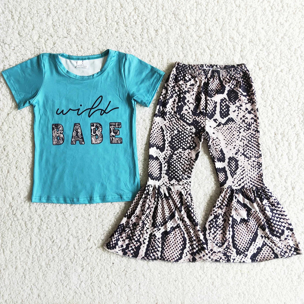 Hot Sale Baby Girls Clothes Short Sleeve Tops Bell Pants Sets Western Kids Clothes Fashion Toddler Girls Clothing Wholesale New