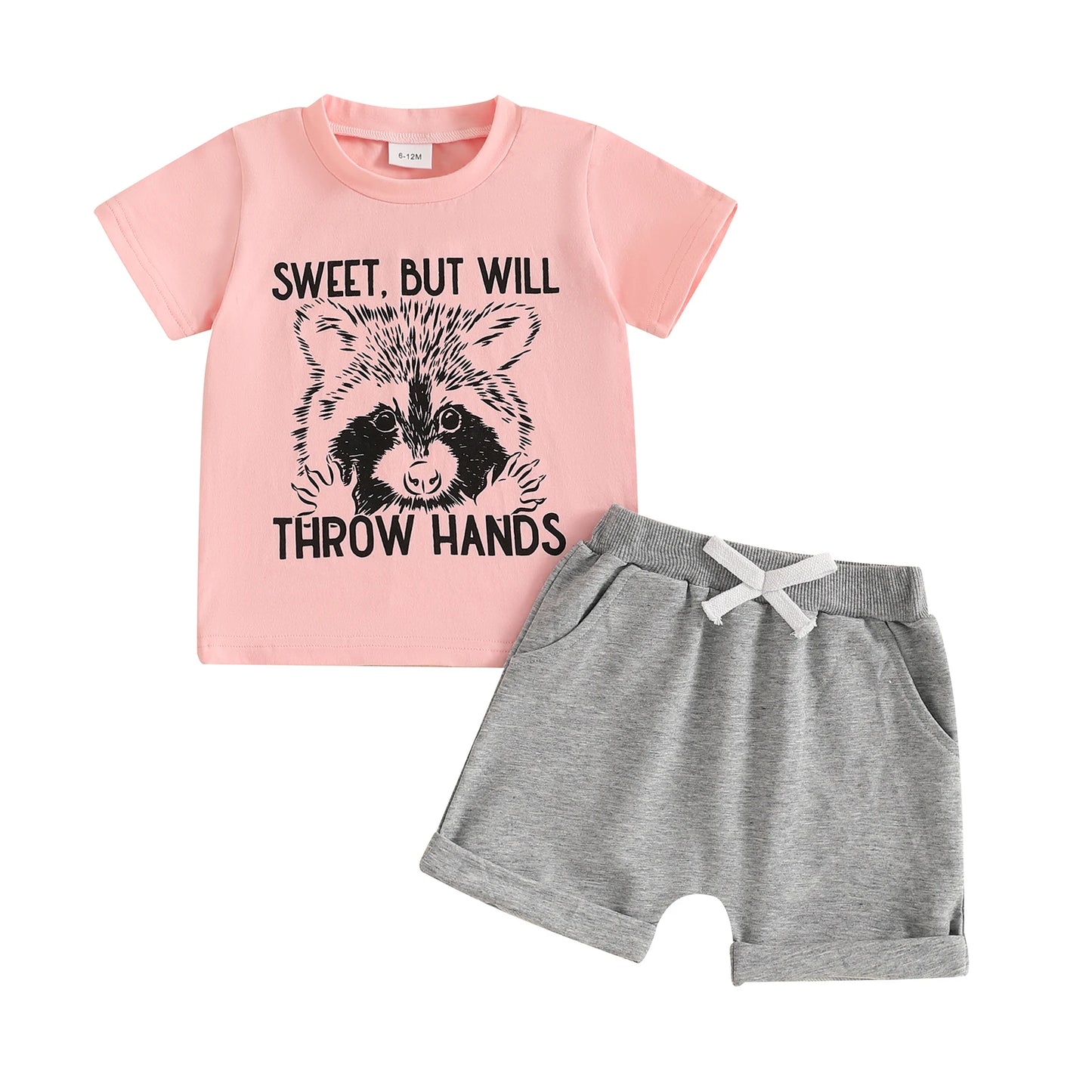 Toddler Girls Summer Outfit Raccoon Letter Print Short Sleeves