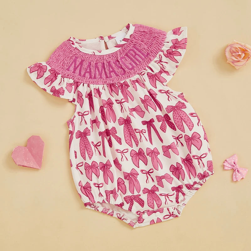 Adorable Baby Girls Rompers with Cute Bow Detailing and Floral Print Round Neckline and Fly Sleeves Perfect Infant Bodysuits
