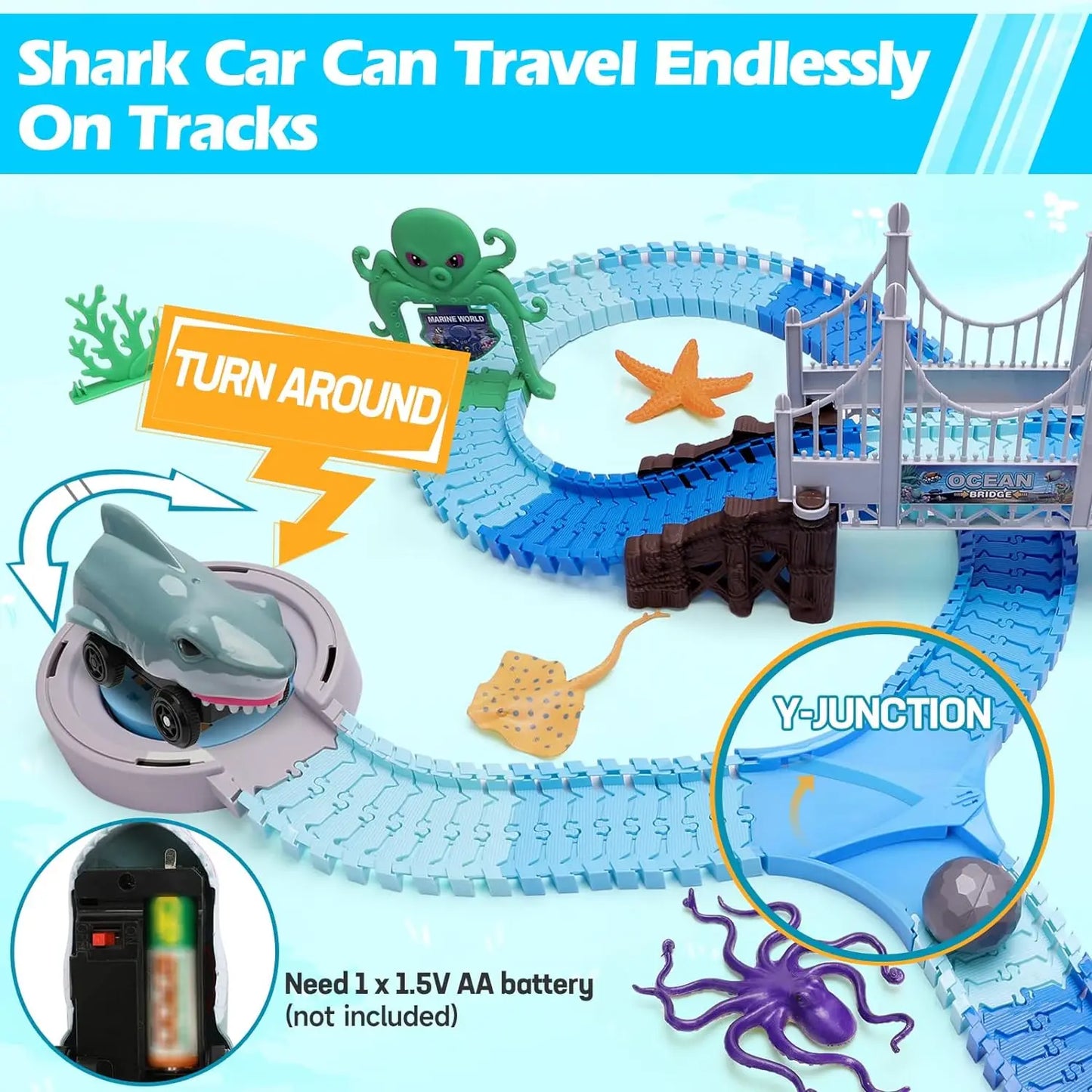 VATOS Track Toys 183 Pcs Shark Race Car and track