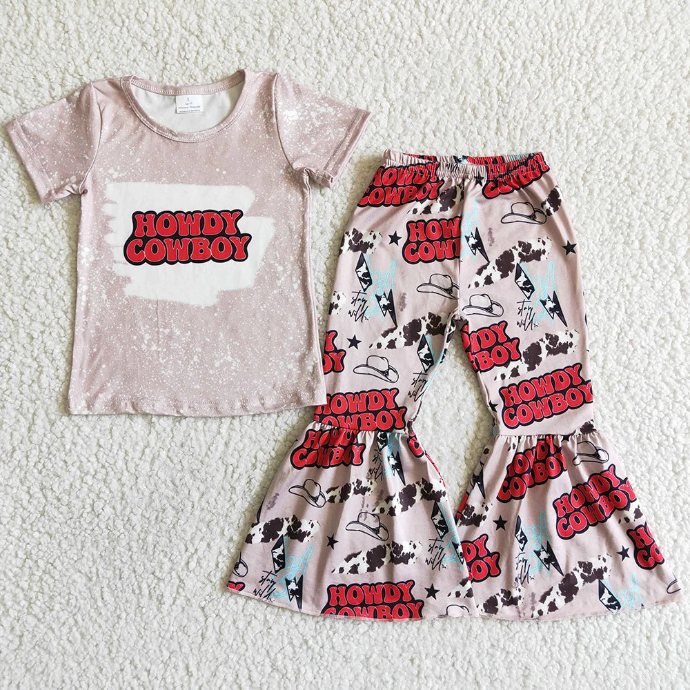 Hot Sale Baby Girls Clothes Short Sleeve Tops Bell Pants Sets Western Kids Clothes Fashion Toddler Girls Clothing Wholesale New