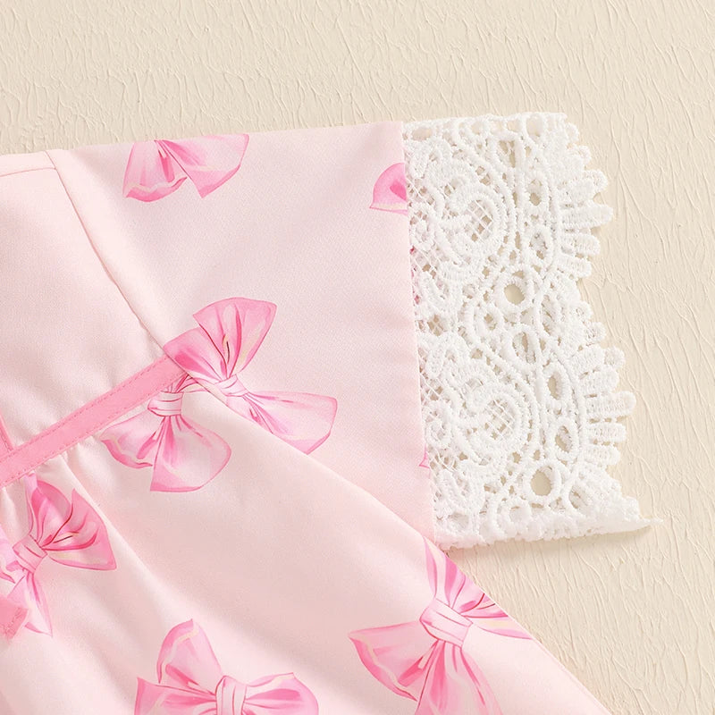 Kids Girls Shorts Set, Lace Trim Short Sleeve T-shirt with Shorts Summer Outfit