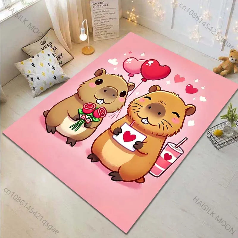 Cartoon Capybara Pattern Carpet for Living Room Bedroom Bedside Bathroom Floor Mat Non-slip Mat Game Room Mats Can Be Washing