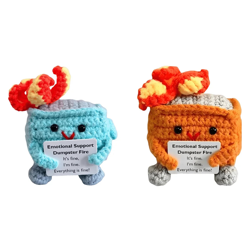 Cute Emotional Support Crochet Dumpster Fire Home Room Decor Funny Dumpster Handmade Knitting Doll Toy Ornament Christmas Gift