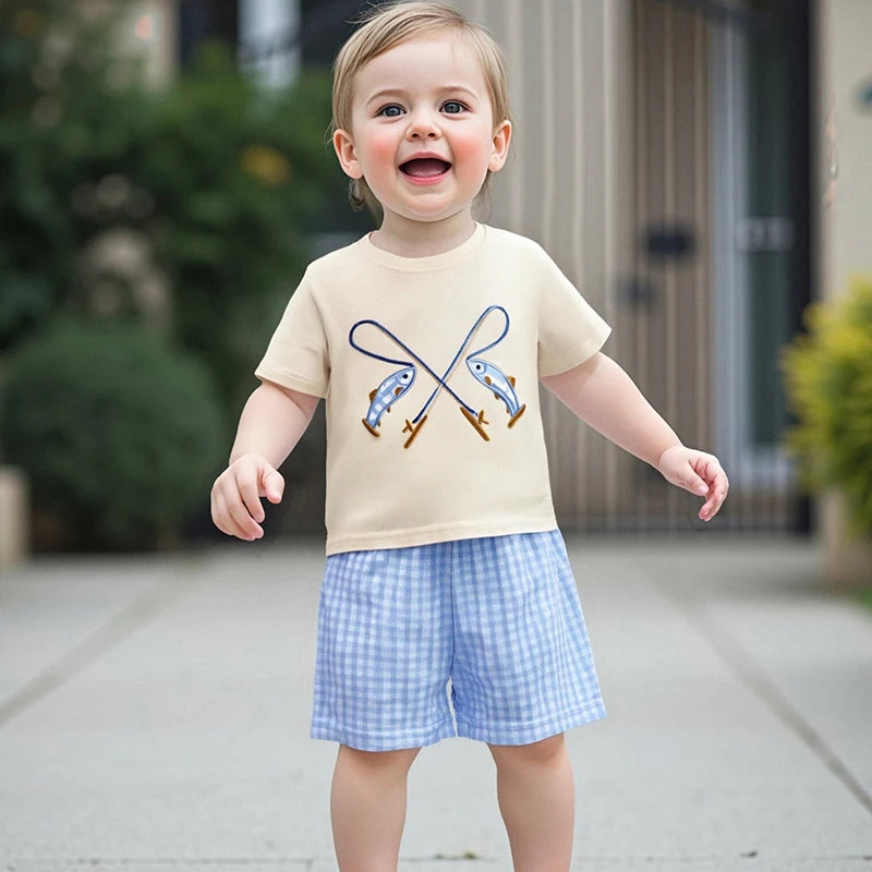 Toddler Boys Casual Outfits Dinosaur Print Short Sleeve T-Shirt and Elastic Waist Shorts Set for Summer 2 Piece Clothing Set