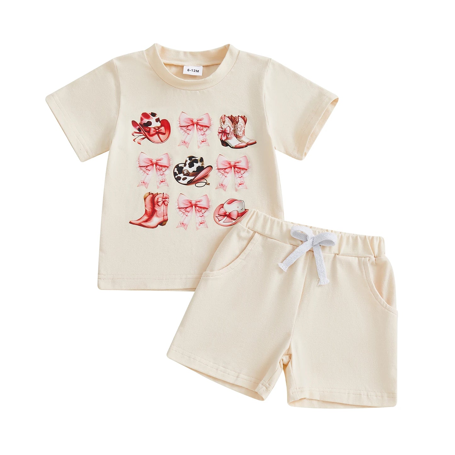 Girls Shorts Set Short Sleeve Crew Neck T-shirt with Shorts