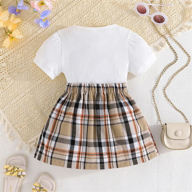 Summer Girl Clothes Short Sleeve Plaid Pleated Skirt