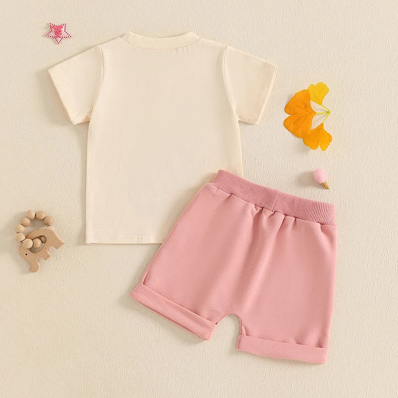 Toddler Girls Summer Outfit Raccoon Letter Print Short Sleeves