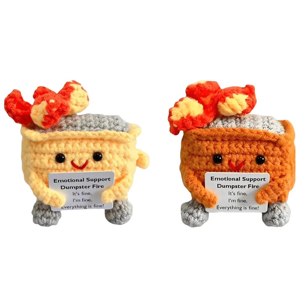 Cute Emotional Support Crochet Dumpster Fire Home Room Decor Funny Dumpster Handmade Knitting Doll Toy Ornament Christmas Gift