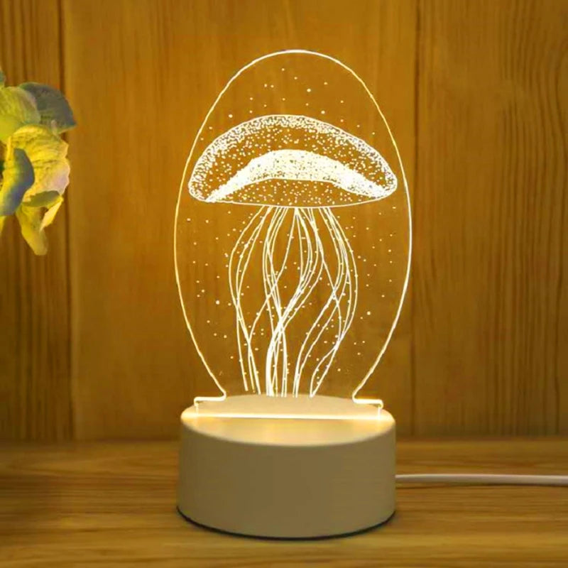 Romantic 3D Led Lamp warmwhite Acrylic LED Night Lights for Bedroom Decoration Kids Children's Bedside Lamp Wedding Party Favors