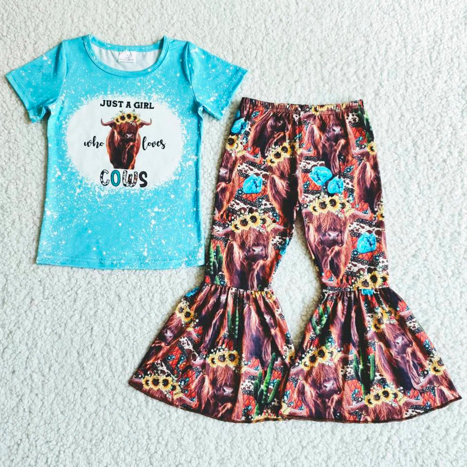 Hot Sale Baby Girls Clothes Short Sleeve Tops Bell Pants Sets Western Kids Clothes Fashion Toddler Girls Clothing Wholesale New