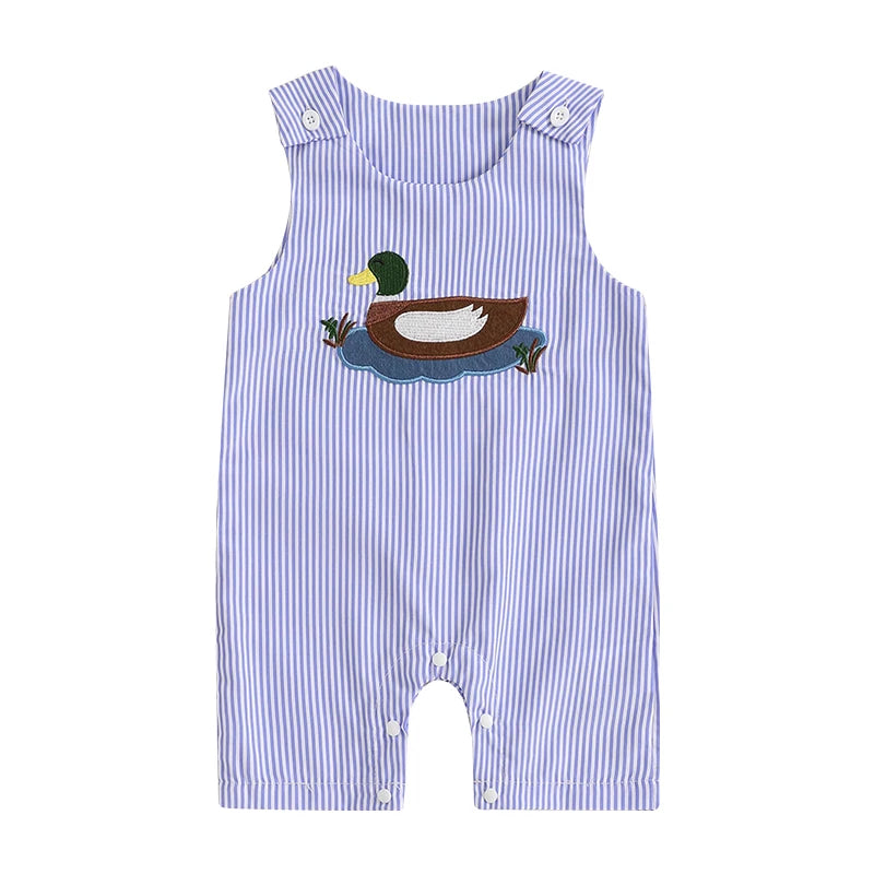Cute Cartoon Animal Print Sleeveless Baby Rompers Jumpsuits with Button Closure for Newborn Boys and Girls