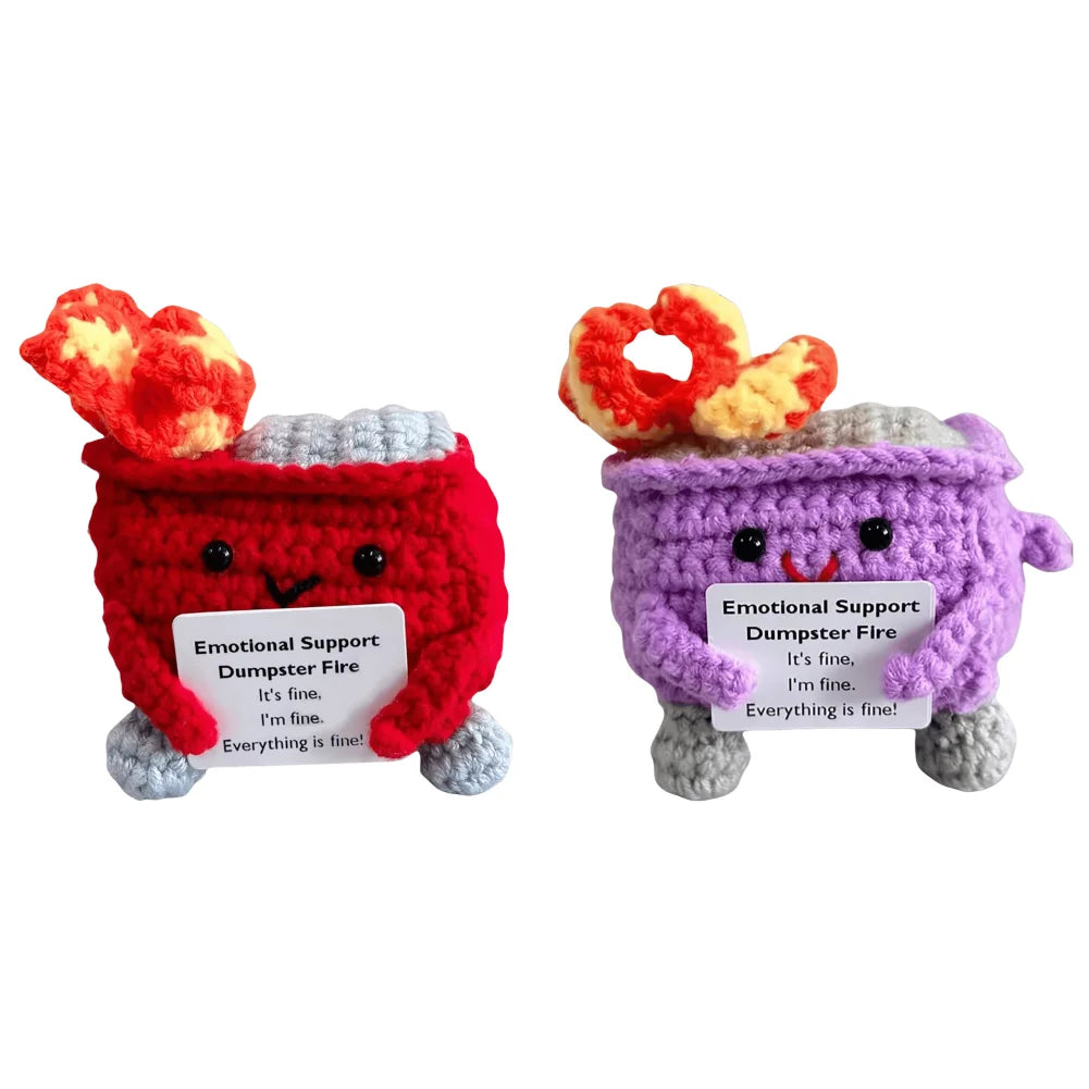 Cute Emotional Support Crochet Dumpster Fire Home Room Decor Funny Dumpster Handmade Knitting Doll Toy Ornament Christmas Gift