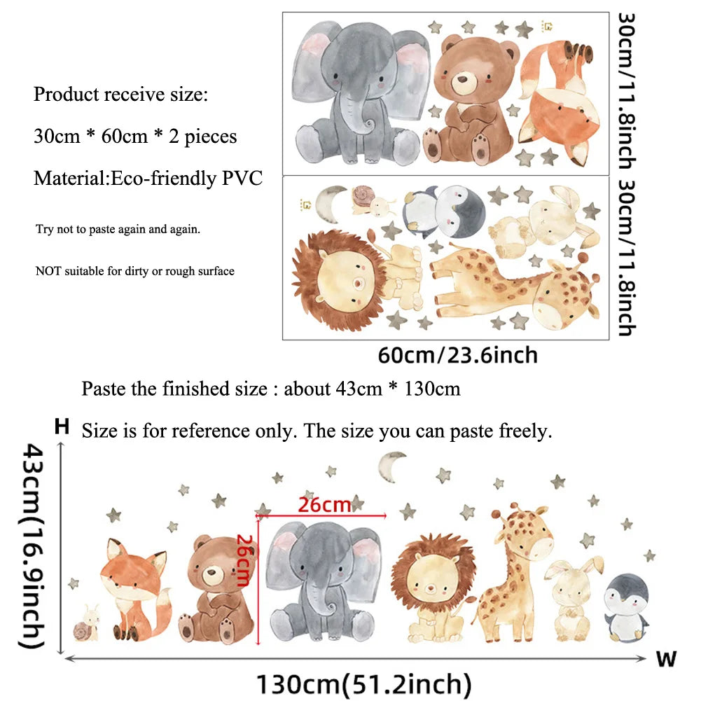 Cartoon Lovely Animals Wall Stickers For Kids Room Background Decor Wallpaper Baby Bedroom Home Decoration Self-adhesive Mural
