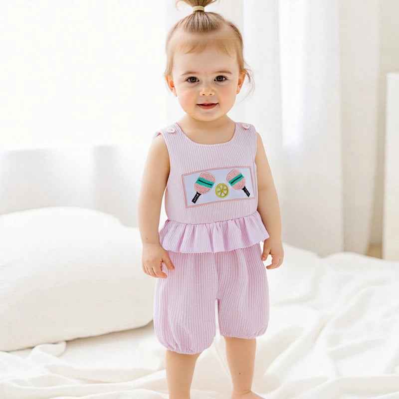 Toddler Girls Polka Dot Romper Sleeveless Round Neck Pickleball Embroidered Jumpsuit Overall Summer Outfit