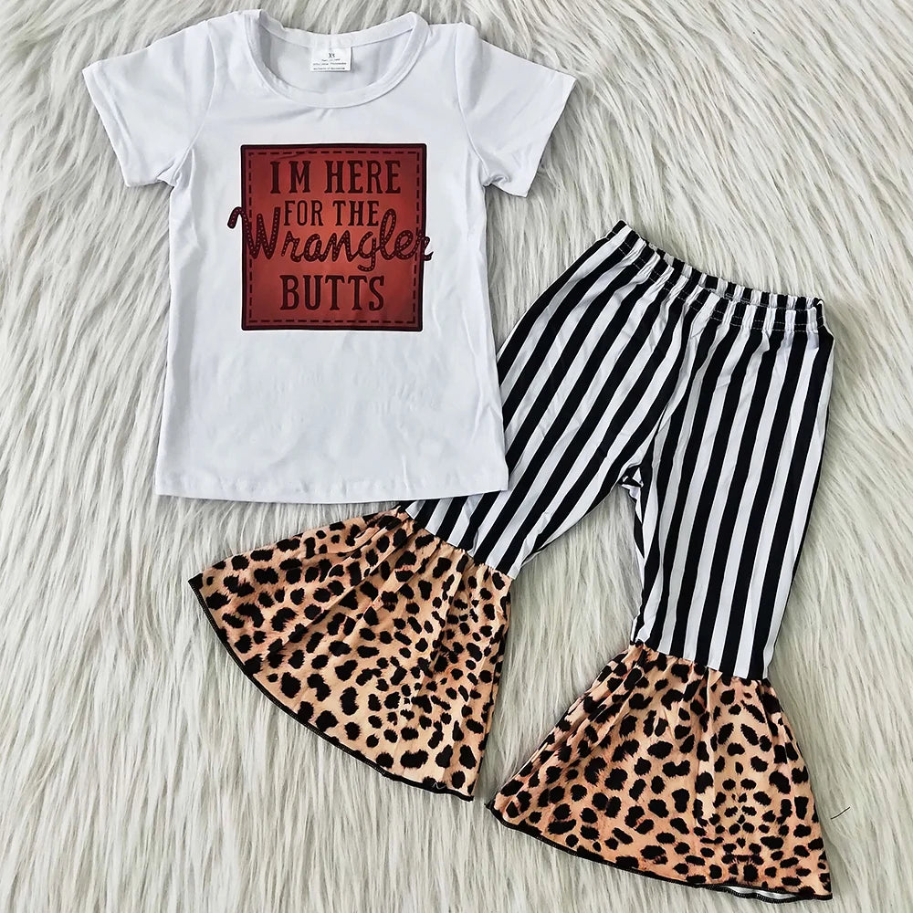 Hot Sale Baby Girls Clothes Short Sleeve Tops Bell Pants Sets Western Kids Clothes Fashion Toddler Girls Clothing Wholesale New