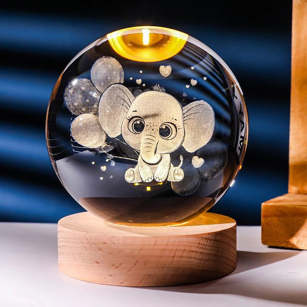 6CM 3D Crystal Ball Night Light Decoration Sanrio Kuromi Hello Kitty Children's Night Lamp Action Figure Glow Toy Birthday Gift
