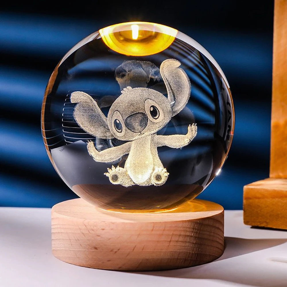 6CM 3D Crystal Ball Night Light Decoration Sanrio Kuromi Hello Kitty Children's Night Lamp Action Figure Glow Toy Birthday Gift