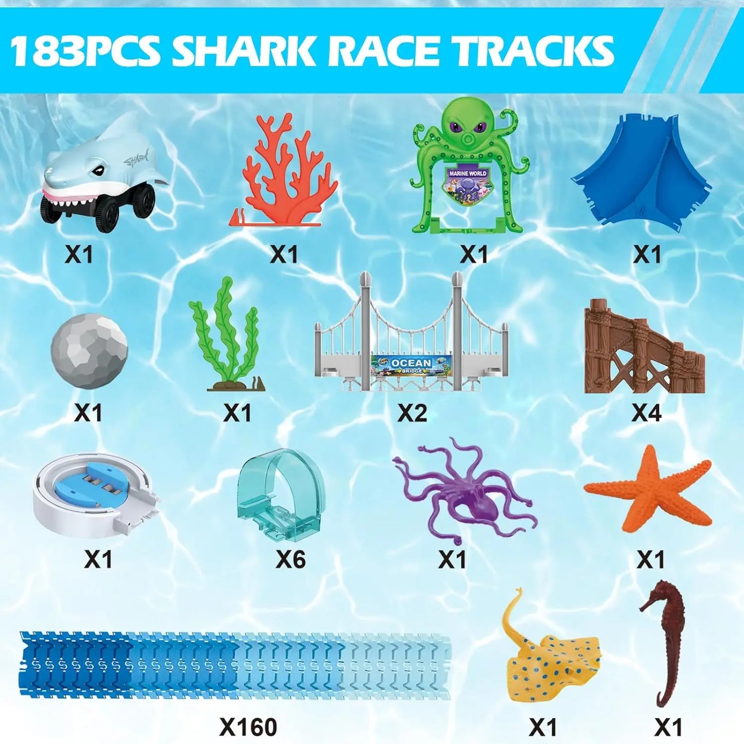 VATOS Track Toys 183 Pcs Shark Race Car and track