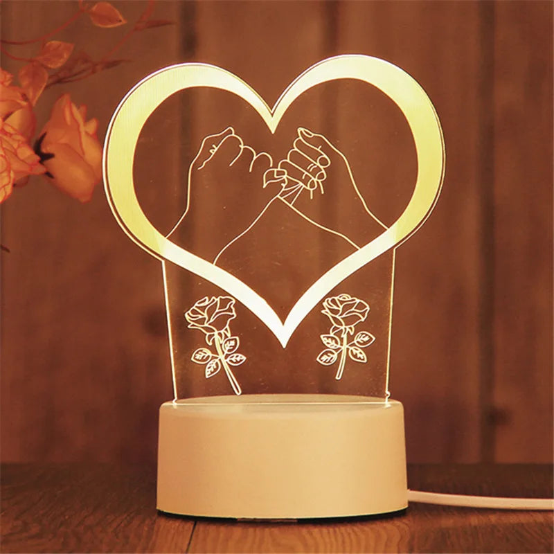 Romantic 3D Led Lamp warmwhite Acrylic LED Night Lights for Bedroom Decoration Kids Children's Bedside Lamp Wedding Party Favors