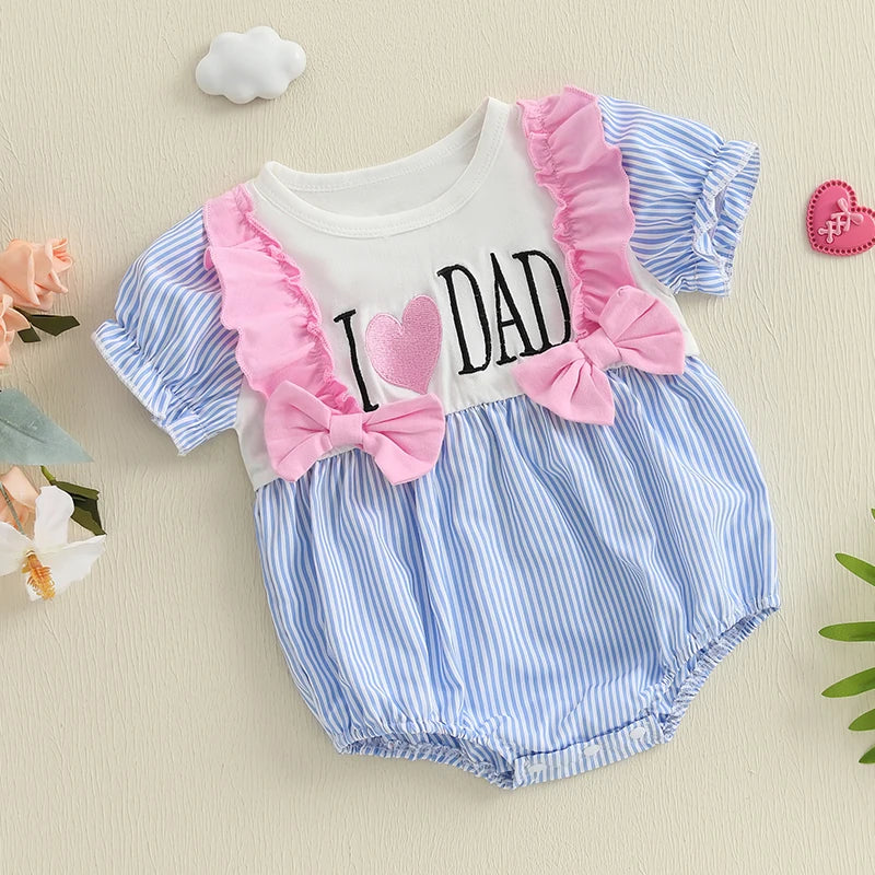 Adorable Baby Girls Rompers with Cute Letter Embroidery and Striped Design Featuring Round Neck and Short Sleeves - Stylish