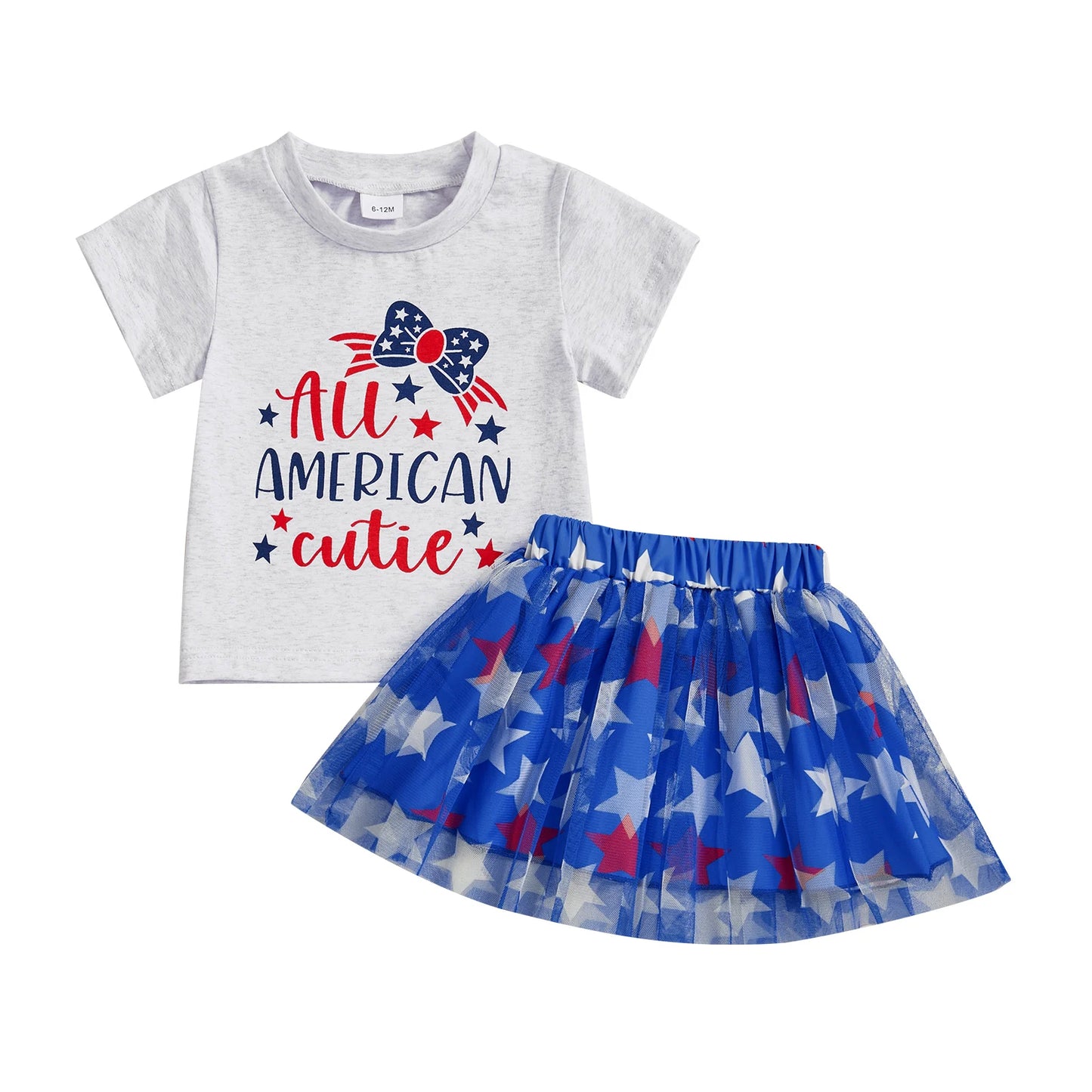 Kids Girls 4th of July Skirt Outfits Short Sleeve