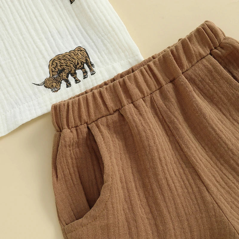Toddler Boys Casual Outfits Leopard Print Short Sleeve T-Shirt and Elastic Waist Shorts Set for 2 Piece Summer Clothes Set