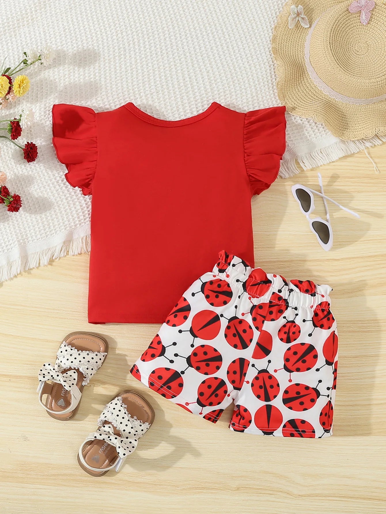 Summer Adorable Ladybug Outfit 2pcs Set