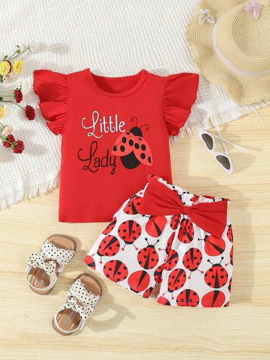Summer Adorable Ladybug Outfit 2pcs Set