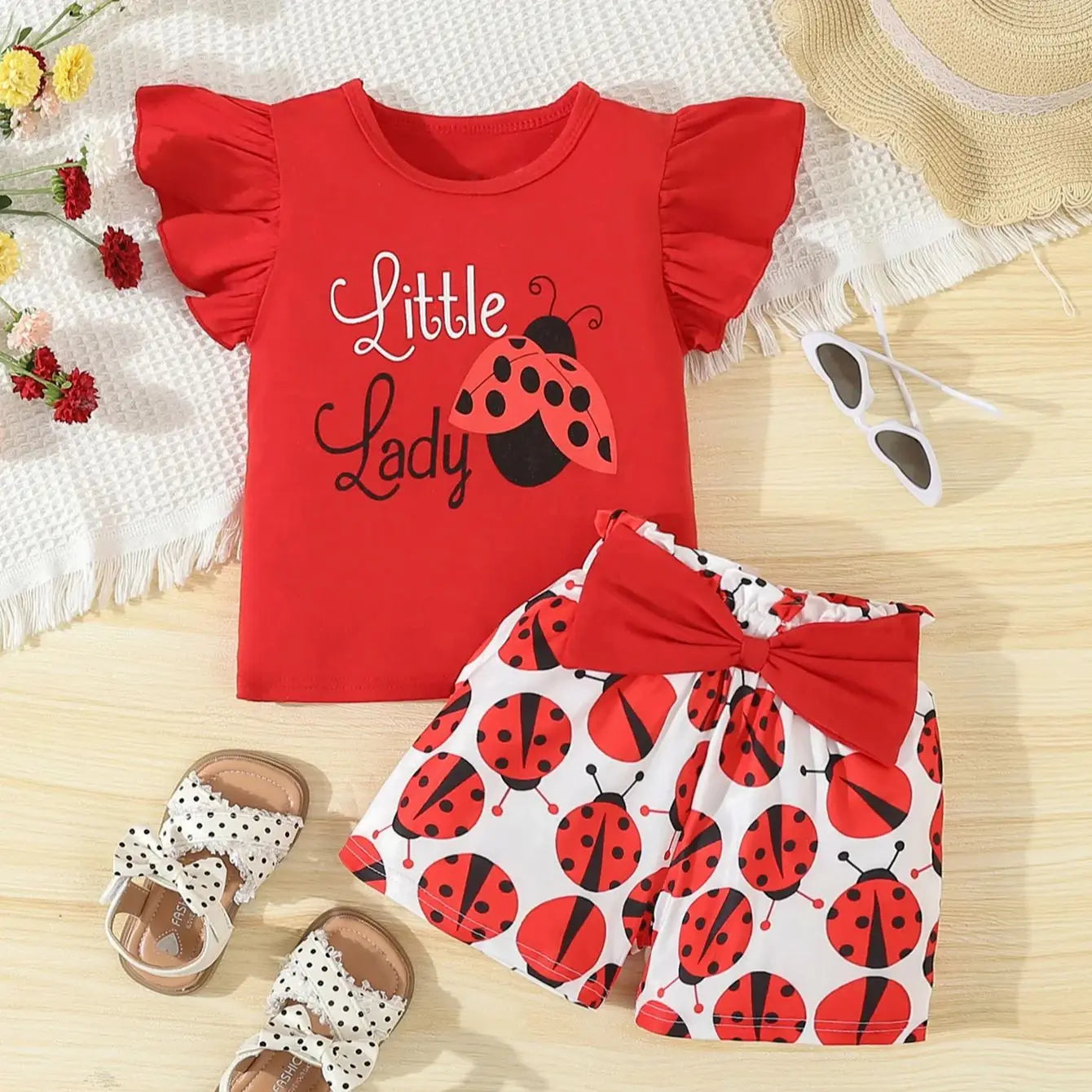 Summer Adorable Ladybug Outfit 2pcs Set