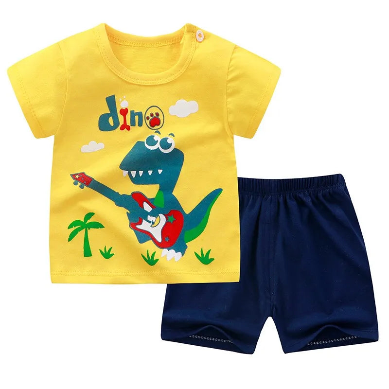 Summer Baby Boys Cartoon T Shirt + Shorts Set