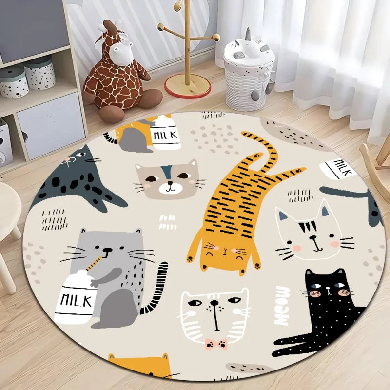 Cute Dinosaur Cartoon Round Rug, Soft Chenille Non-Slip Floor Mat for Kids Room