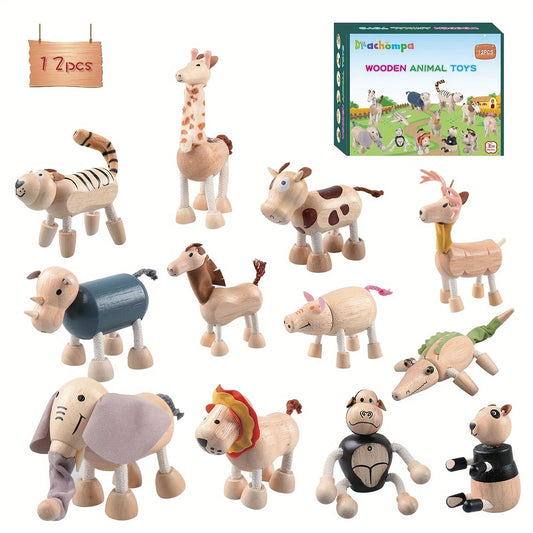 Wooden toy simulation wild animal toy 12pcs/set wooden model handmade ornament