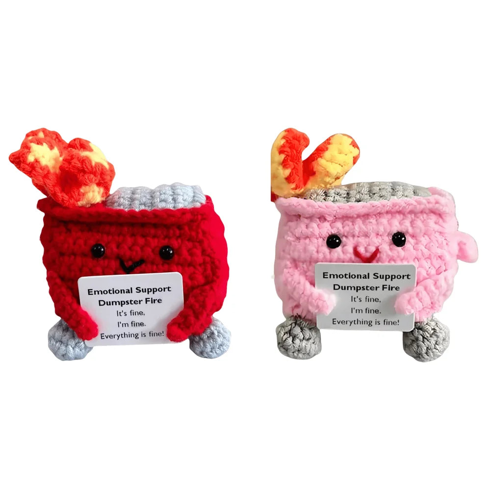 Cute Emotional Support Crochet Dumpster Fire Home Room Decor Funny Dumpster Handmade Knitting Doll Toy Ornament Christmas Gift