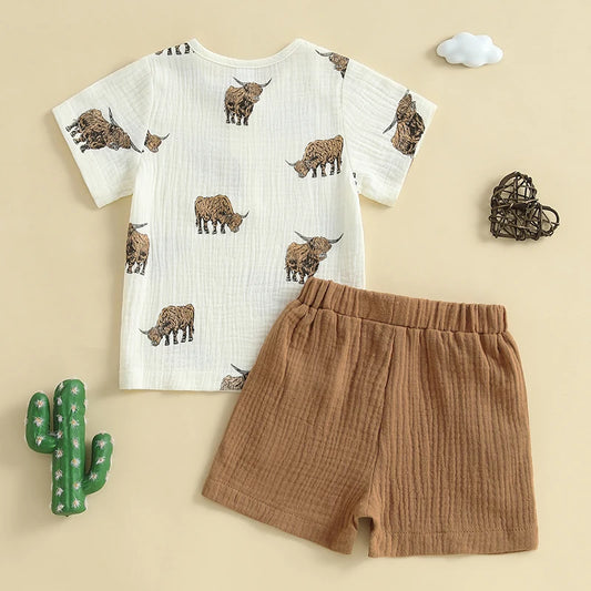 Toddler Boys Casual Outfits Leopard Print Short Sleeve T-Shirt and Elastic Waist Shorts Set for 2 Piece Summer Clothes Set
