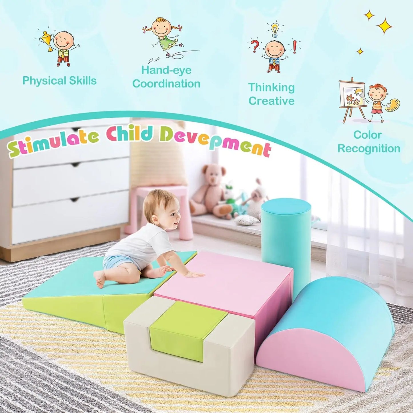 6-Piece Climb and Crawl Playset, Soft Climbing Foam Blocks