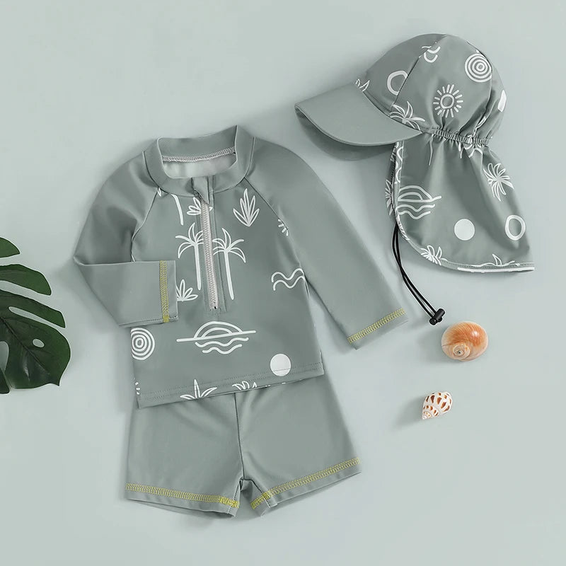 Boys Tropical Print Rash Guard Swimwear Set