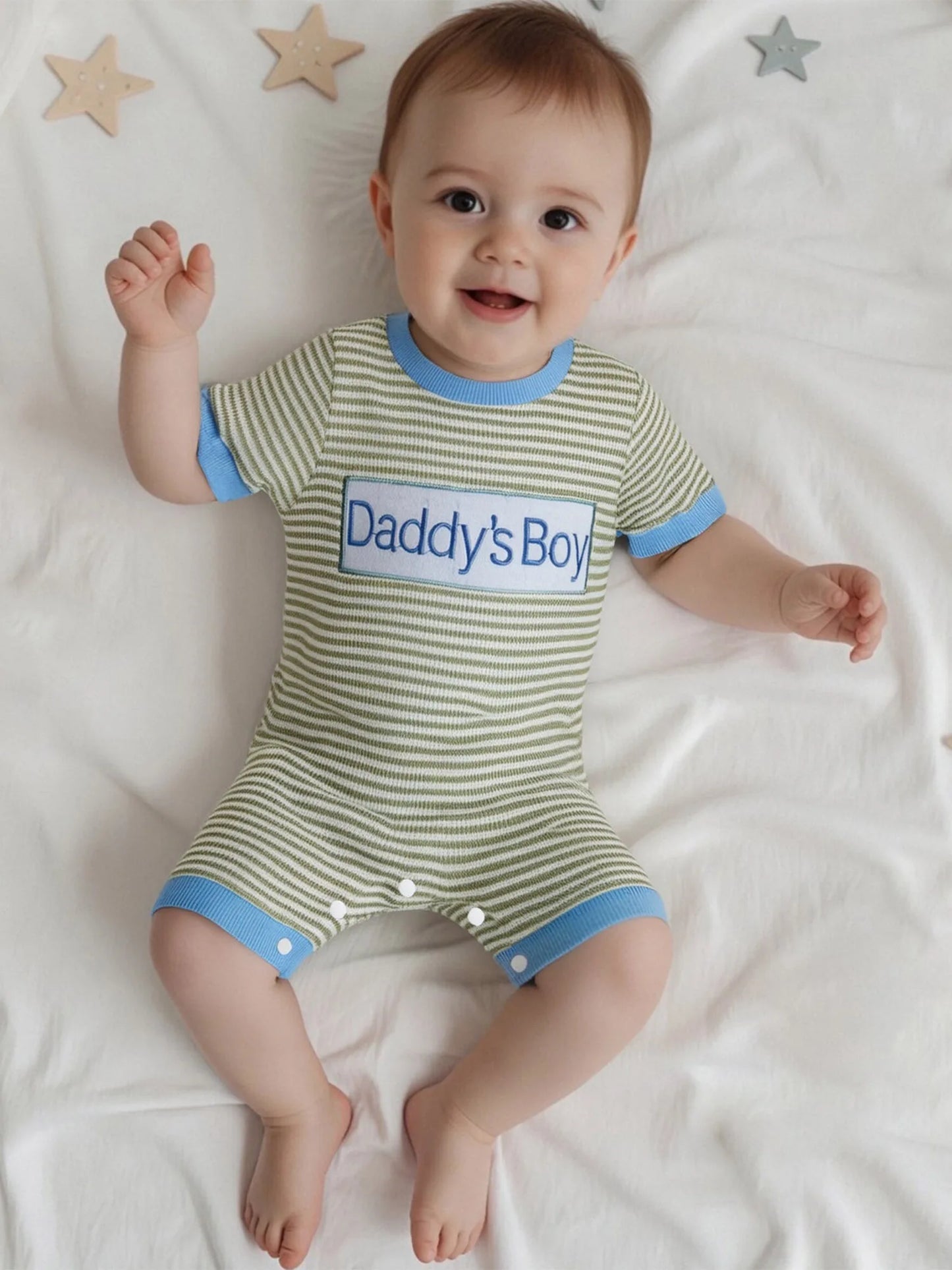 Father s Day Gift Adorable Baby Boy Romper with Letter Embroidery and Striped Design Perfect for Summer Outings and Daily Wear