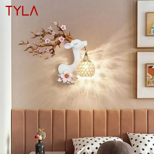 TYLA Contemporary Deer Wall Light LED Creative Plum Blossom Decor Resin Sconce Lamp for Home Living Room Bedroom Corridor