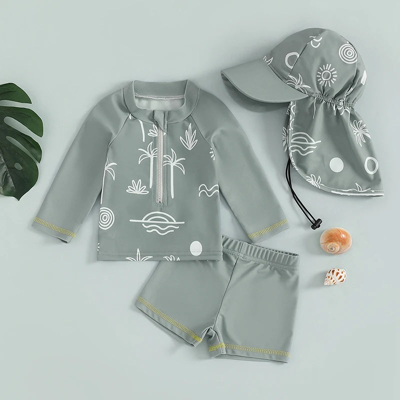 Boys Tropical Print Rash Guard Swimwear Set
