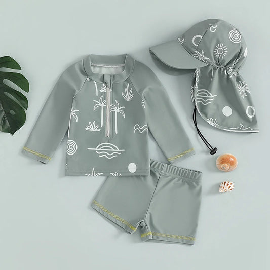 Boys Tropical Print Rash Guard Swimwear Set