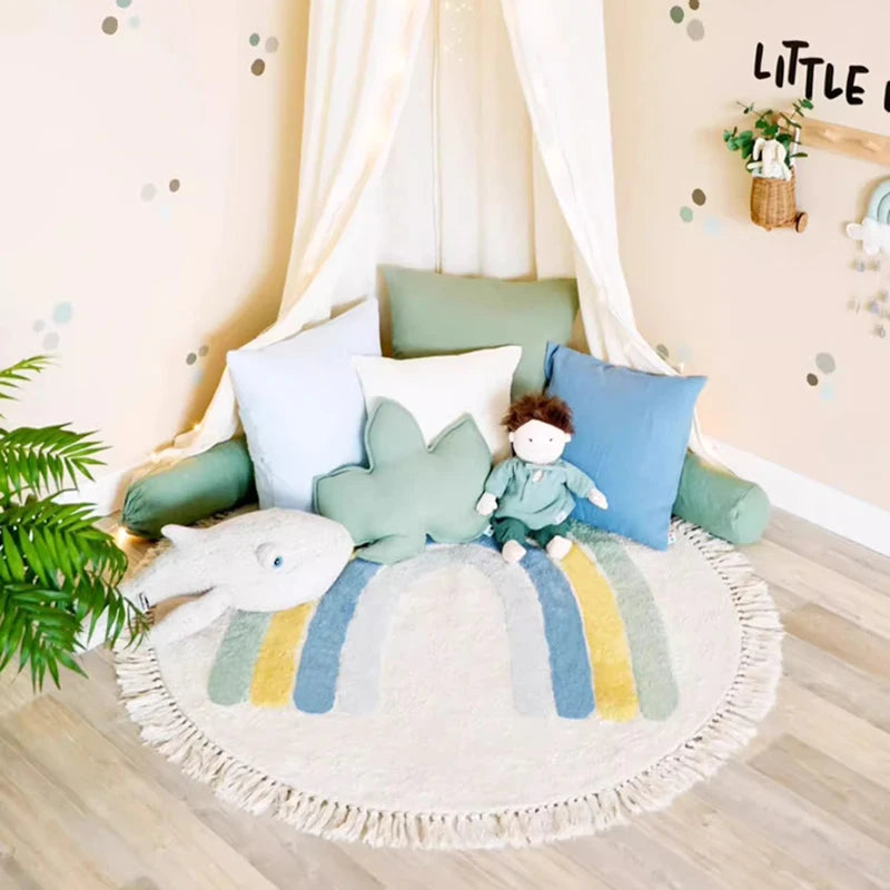 Baby Play Mat Nursery Carpet Bedroom Round Rug Cute Bedside Rugs Tassel Carpets Children Room Decor Floor Mats Ковер שָׁטִיחַ
